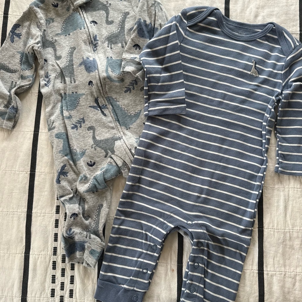 Striped Blue and Dinosaur Print Kids One Pieces